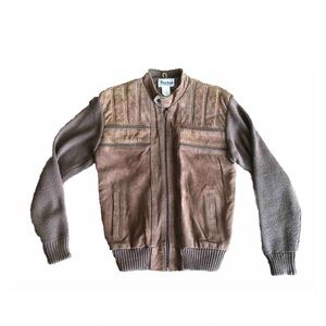 Repage Leather Jacket Mens Large Cow Split Knit Long Sleeve Zip Up *runs Small